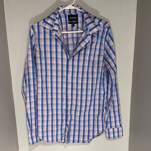 Bonobos Men's Casual Blue and Pink Plaid Shirt. Size M.